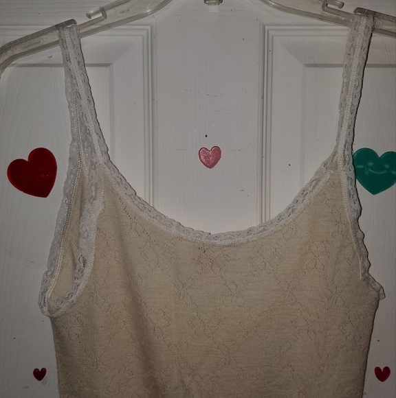 5 for $20 Y2K Style Pastel Yellow Floral Knit Tank Top with Ribbed and Lace Trim - Picture 9 of 16